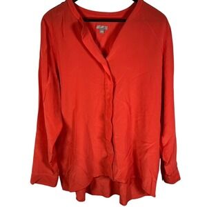 J Jill Women's L‎ Silk Long Sleeve Blouse Coral V Neck Flowy Casual Top